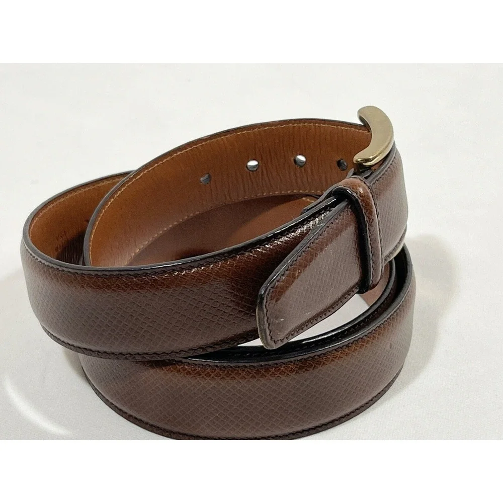 Trafalgar‎ Leather Belt Mens 42 Brown Check Pattern Brass Buckle Classic
